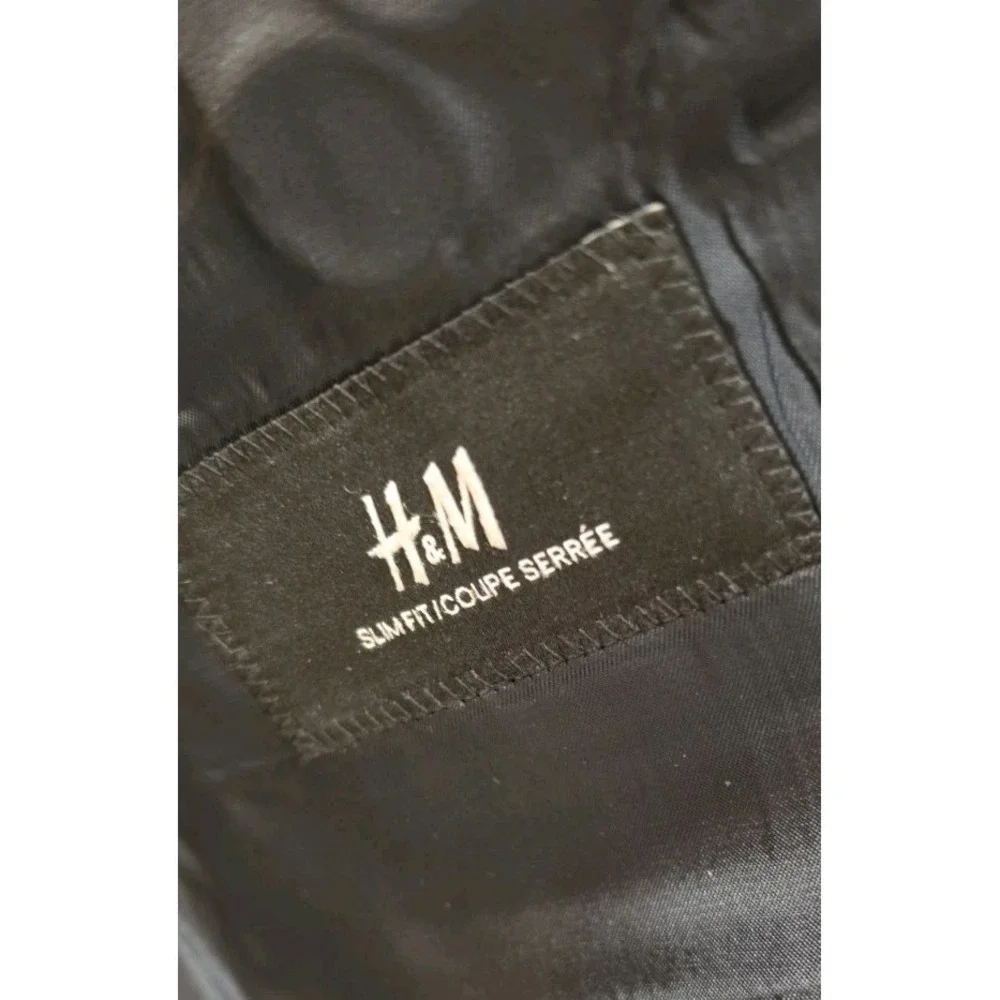 H&M Men Slim-Fit Navy Blue Single-Breasted Two-Button Blazer Jacket Preppy SZ M